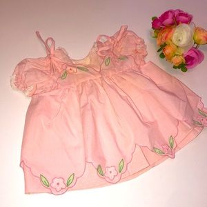 Pink Sundress Vintage Baby Girl Puff Sleeve Pink Dress 1980s Easter Dress